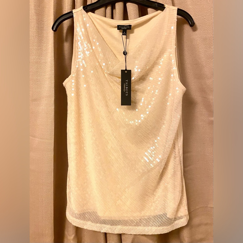 Talbots Sleeveless Cream Top w/Sequined Layer